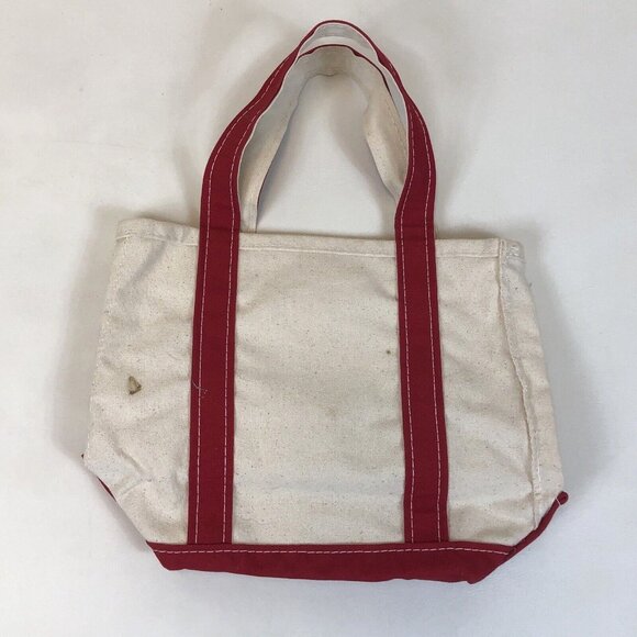 LL Bean Boat & Tote Canvas Red Double Handle Snowflake Small Bag Made in USA - Picture 4 of 13